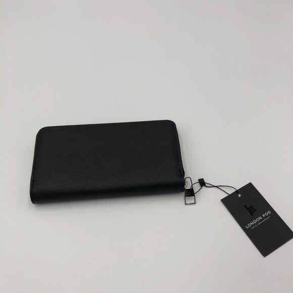 London Fog Cambridge Zip Around Wallet Black Faux Leather Elegant Compact NWT‎ - Picture 5 of 5